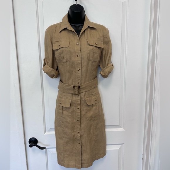 Lauren Ralph Lauren Dresses & Skirts - LAUREN Ralph Lauren Collard Belted Shirt Dress - Linen - Rolled Sleeves Size 6